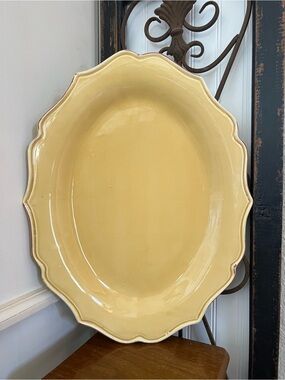 Vintage Hand Painted Butter Yellow Platter